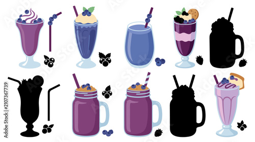 Photos Professional vector collection featuring different blueberry cheesecake smoothie
