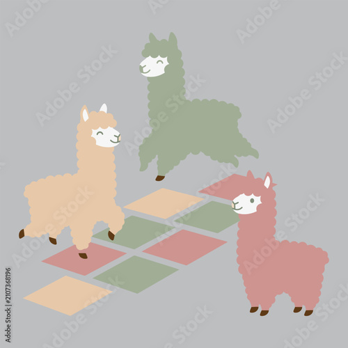 Alpacas Playing Hopscotch Flat Vector Design Art And Illustration