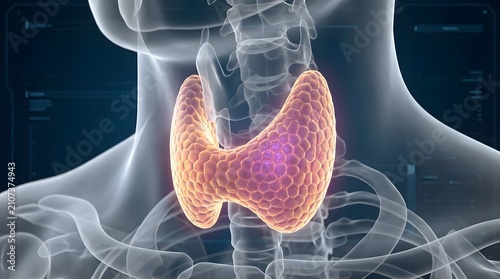 Glowing thyroid gland within human neck anatomy