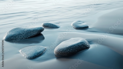 Calm coastal rocks: ocean waves and tranquil seashore scenery