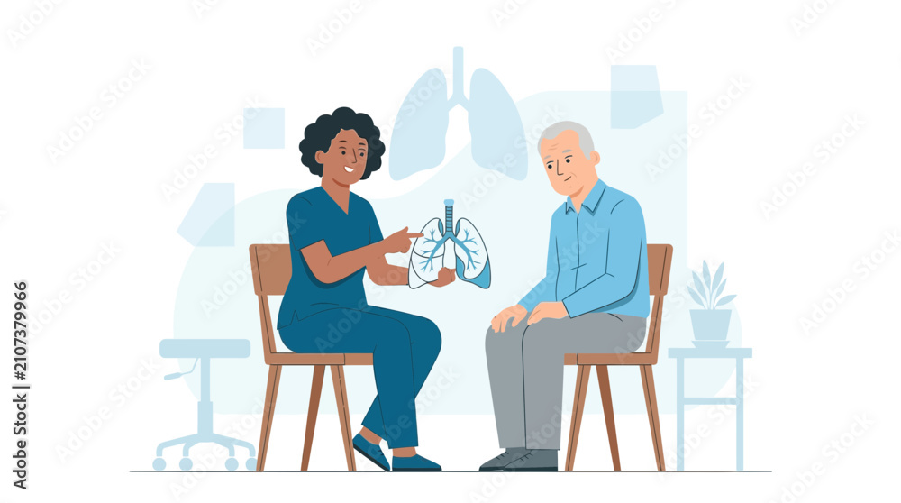 Fototapeta premium Nurse Explains Lung Model to Elderly Patient