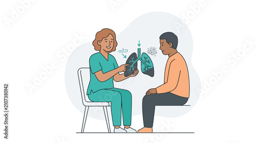 Nurse Explains Lung Function and Breathing to Patient with Model, Healthcare Education Concept