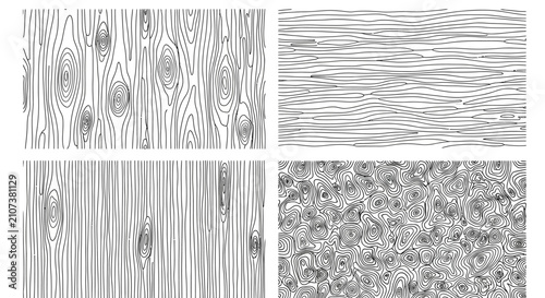 Natural wood grain texture vector set, organic timber bark pattern collection, black and white wooden surface line art, rustic woodgrain backgrounds