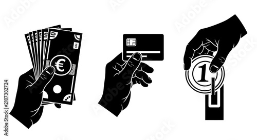 Obraz na płótnie Set of black icons representing various payment methods including cash euros pap