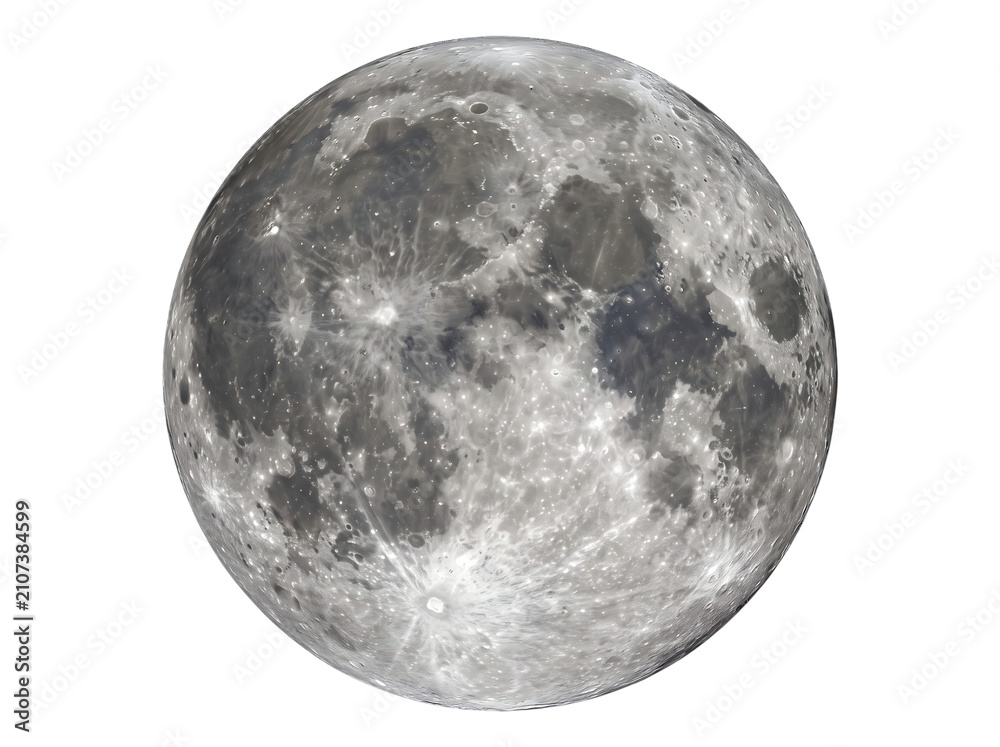 Obraz premium Full moon sphere. Detailed lunar surface on a isolated transparent background png.