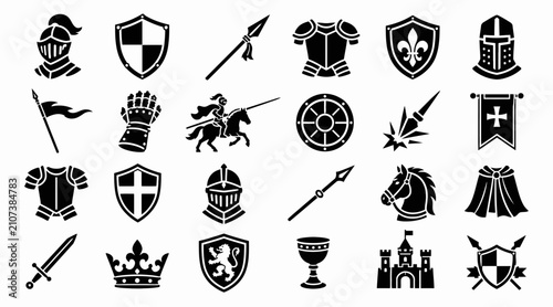 Medieval heraldry and knight symbols collection.