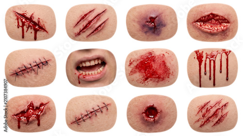 Halloween fake wounds and scars. Realistic injury makeup on a isolated transparent background png