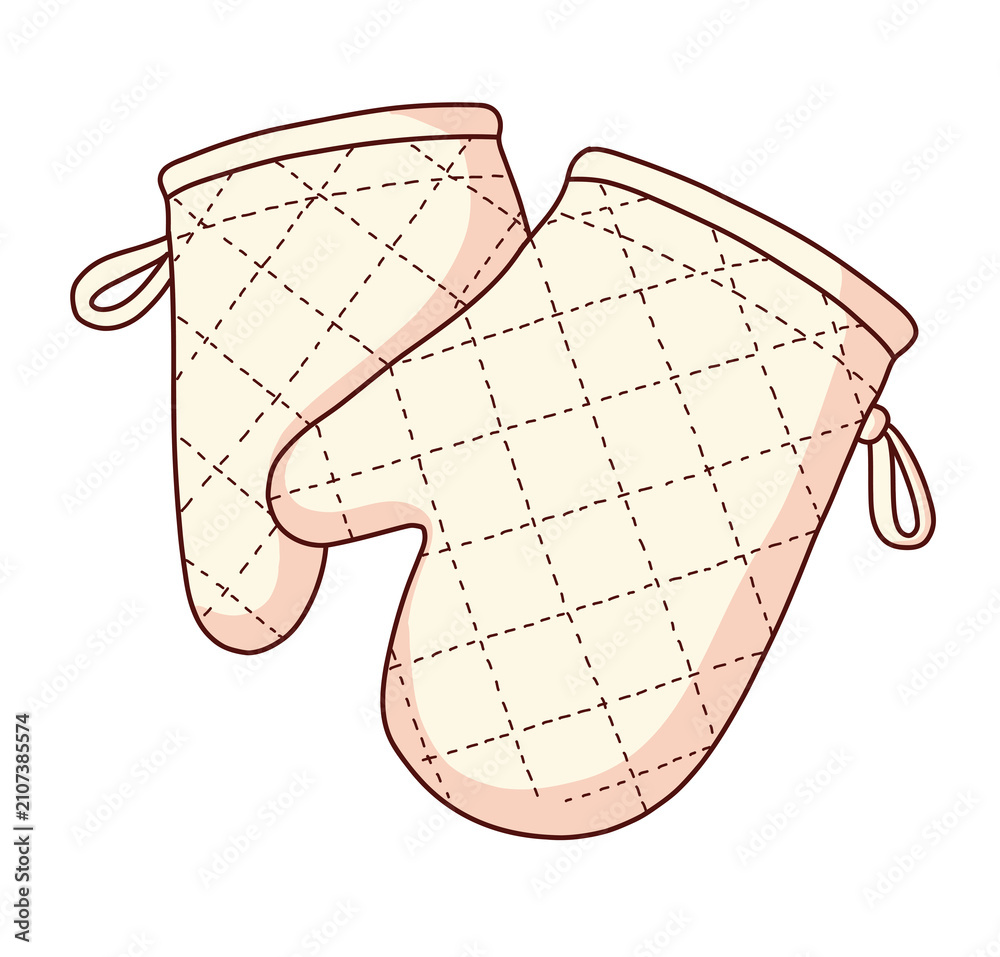 Obraz premium Gepolsterter Ofenhandschuh mit Steppmuster als niedlicher Cartoon-Sticker