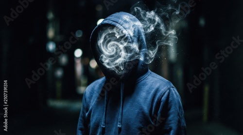 Mysterious Figure with Smoky Swirl in Place of Face
