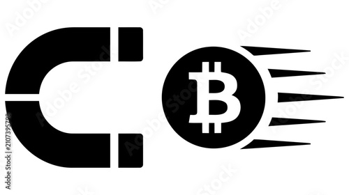 Vector illustration of magnet attracting a bitcoin coin icon on a transparent background