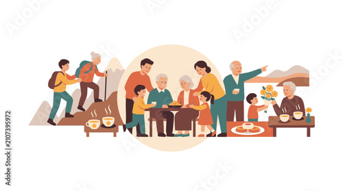 Multigenerational Family Activities and Quality Time Illustration
