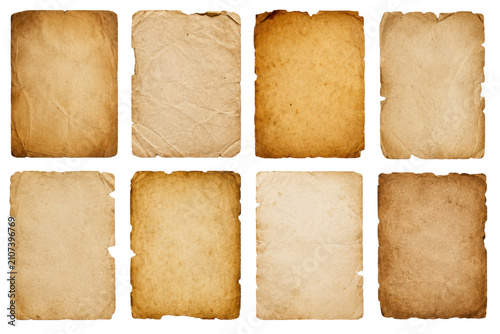 Set of old vintage paper sheets with torn edges isolated on transparent background
