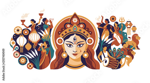 Durga Puja Festival Illustration with Goddess Durga