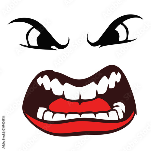 Canvastavla Angry Face Illustration with Open Mouth and Fierce Eyes.