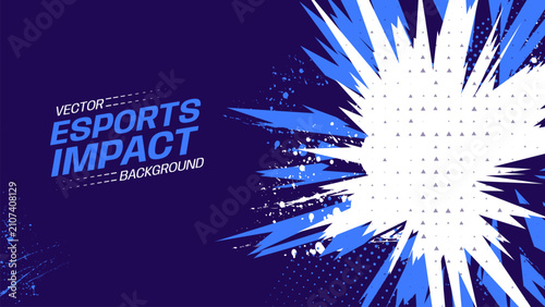 Blue esports impact background with white starburst and splatter