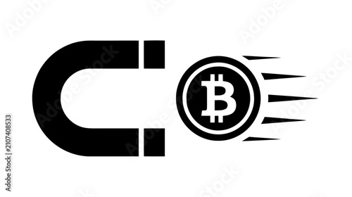 Vector illustration of magnet attracting a bitcoin coin icon on a transparent background