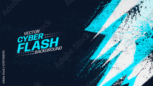 Cyan cyber flash background with lightning bolt splatter texture