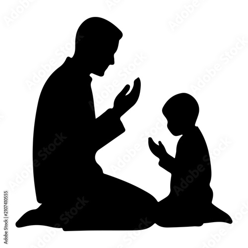 Obraz na plátně Silhouette of Adult and Child Engaged in Prayer or Meditation.