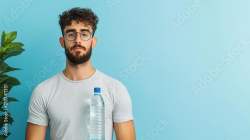 Young man choosing water over soda, developing smart drinking habits