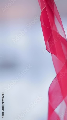 Abstract red flowing ribbon on white background.
