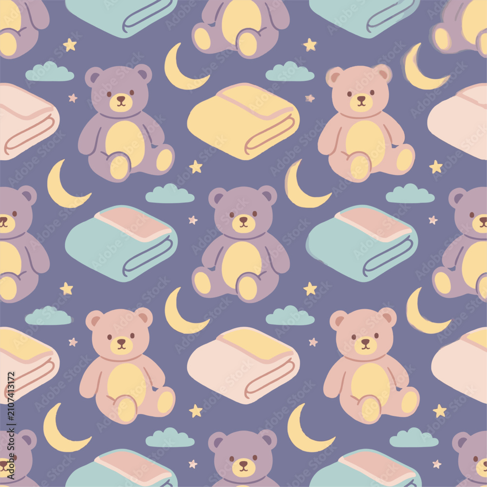Obraz premium Cute Teddy Bear Nighttime Seamless Pattern
