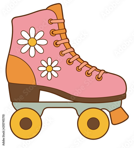 Cute Retro Pink Roller Skate With White Daisy Flowers
