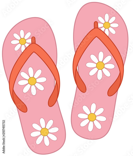 Cute Pink Summer Flip Flops With White Daisy Flowers
