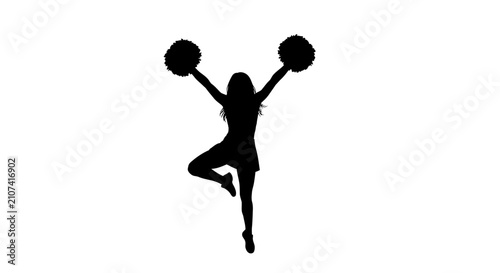 Quadro su tela Cheerleader With Pom Poms In Dynamic Pose Black Silhouette