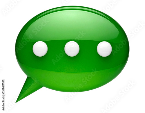 Green Chat Bubble Icon with Three Dots and Pointer Tail
