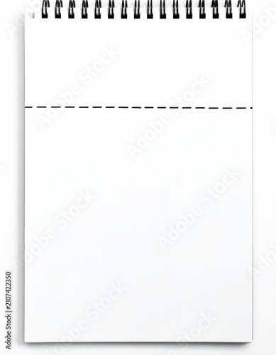 Blank spiral-bound notepad with perforated line, ready for notes