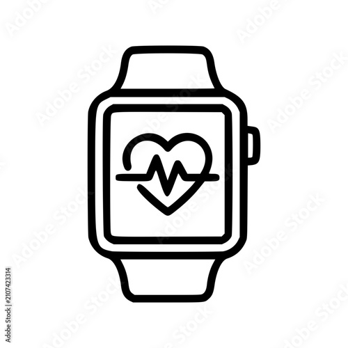 AI Health Monitoring Line Icon, Smartwatch Heartbeat Vector