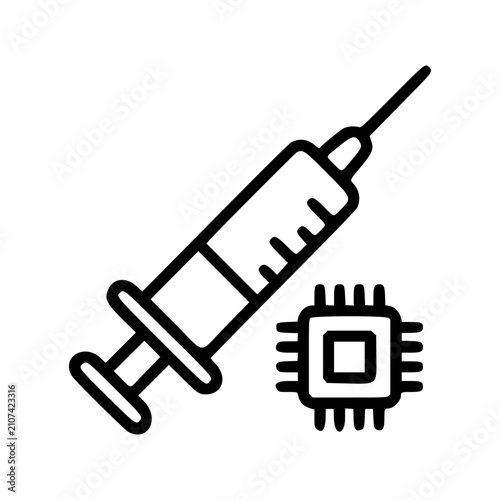 AI Dosage Calculation Line Icon, Syringe Chip Medical Vector