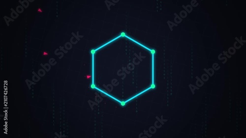 Digital Data Protection Animation Featuring Falling Binary Code and Evolving Hexagon Shield with Secure Padlock Icon