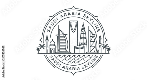 Minimalist Saudi Arabia City Skyline Vector Badge Design