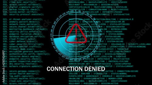 Digital Cyber Security Warning CONNECTION DENIED Interface with Radar Scan. 4k video animation 