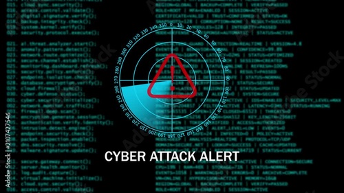 Digital Cyber Security Warning CYBER ATTACK ALERT Interface with Radar Scan. 4k video animation 