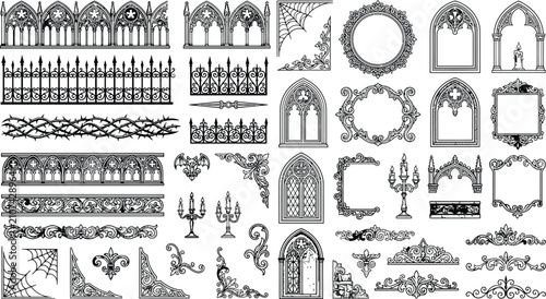 Bild auf Leinwand Gothic architectural ornament library vector set