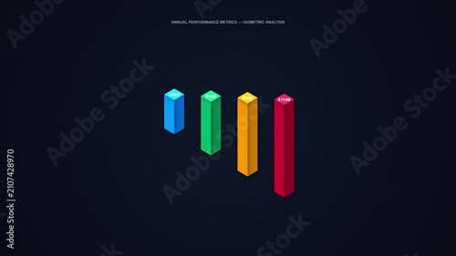 Business Performance Data Visualization with Animated Isometric Bar Chart and Line Graph Analysis