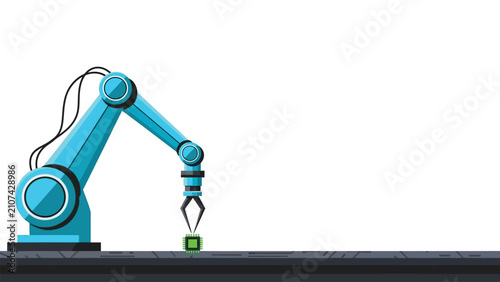Robotic Arm Picking Up a Small Green Cube.
