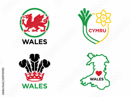 Set of wales national symbols and icons