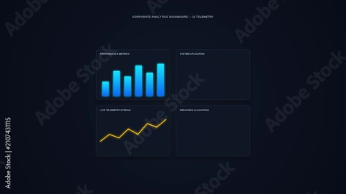 Data Visualization Dashboard Showing Corporate Analytics System Performance Live Telemetry Stream and Resource Allocation in a Modern Digital Ui Interface