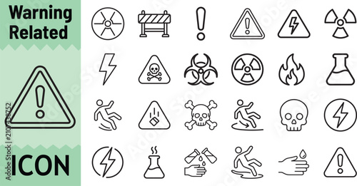 Photos Safety warning related icons showing hazards and dangers.