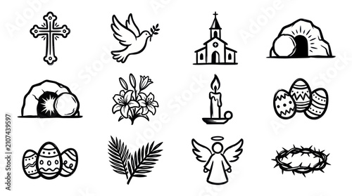 Foto Collection of Easter and Christian Religious Symbols Icons Set.