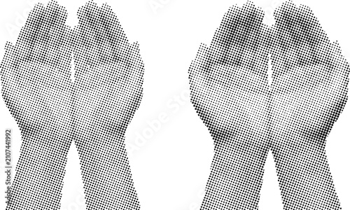 Bild auf Leinwand Two halftone pattern cupped open hands reaching forward symbolizing offering or