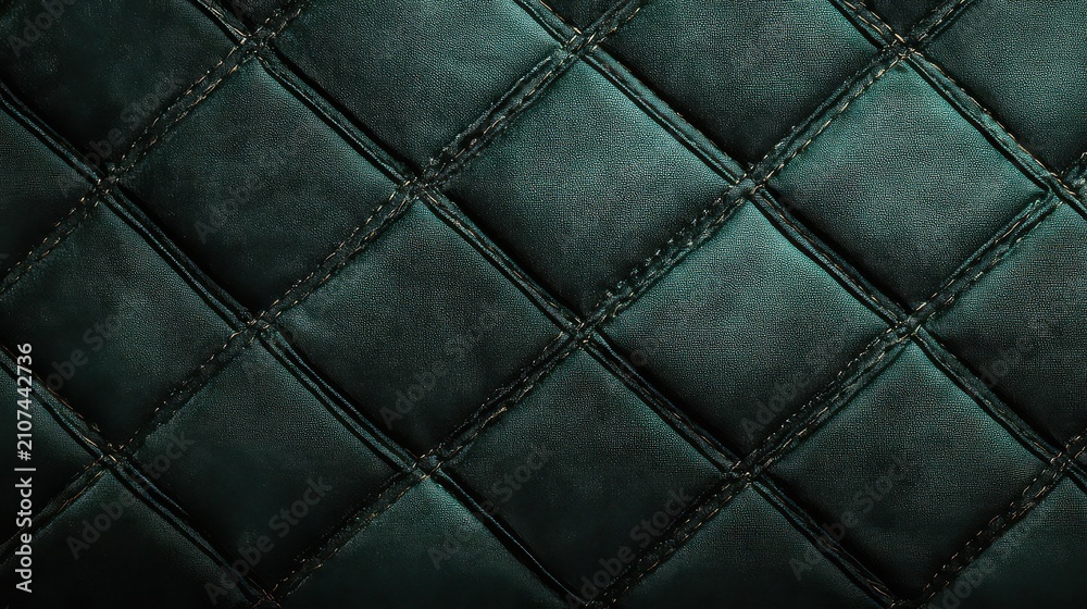 Obraz premium Dark green quilted leather texture. Luxury diamond pattern background with soft lighting.