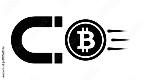 Vector illustration of magnet attracting a bitcoin coin symbol, concept of cryptocurrency attraction on a transparent background
