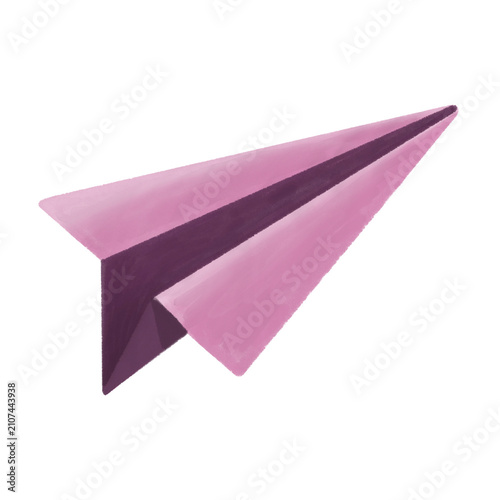 Pink folded paper airplane viewed from the top isolated on white background