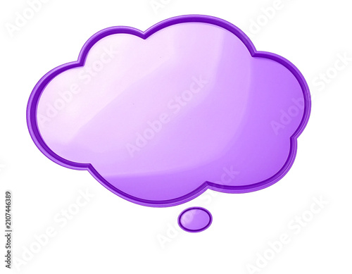 Purple thought bubble cloud icon with pointer tail design