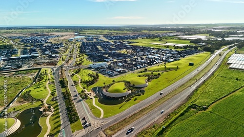 Bild auf Leinwand Riverlea Park, City of Playford, South Australia – 4K aerial drone view of moder
