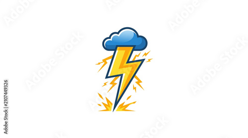 Foto Cartoon lightning bolt striking from a stormy cloud.